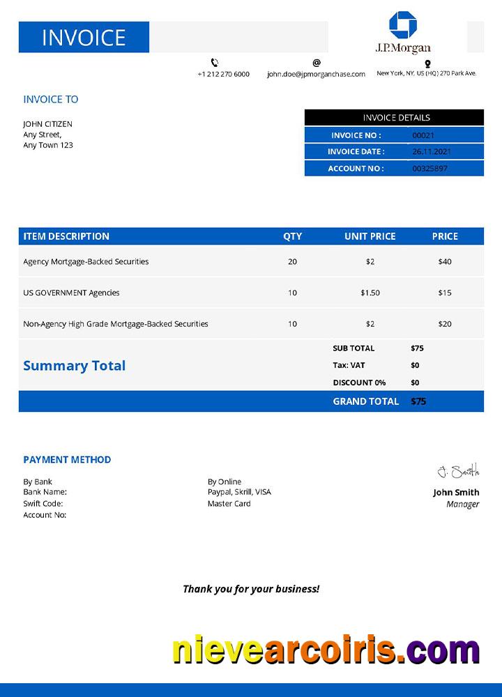 USA JP Morgan invoice